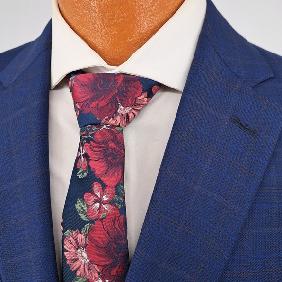 JOS A BANK RESERVE Men 44R Blue Windopane Plaid Wool Tailored Fit Blazer Jacket